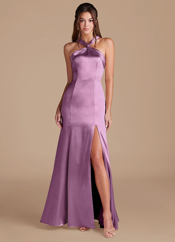 Azazie Rue Abiti da Damigella Abito Sirena in Raso Metallizzato Plissettato Glicine image1