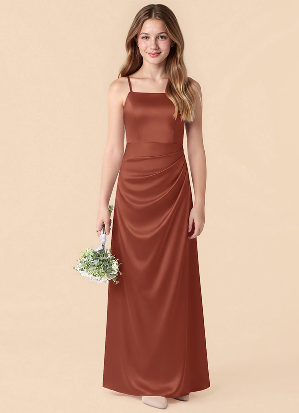 Azazie Renna Junior Auburn Mermaid Pleated Stretch Satin Dress image1