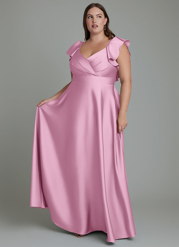 Azazie Leilani Bridesmaid Dresses Candy Pink A-Line Ruched Stretch Satin Dress image1