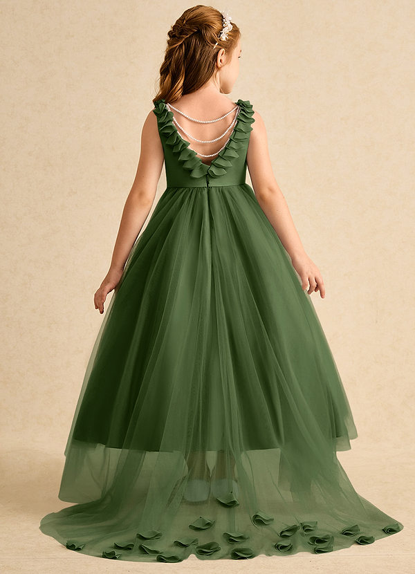 Azazie Lorita Robes de Fillette d'Honneur Robe Trapèze en Tulle Perlé Olive image1