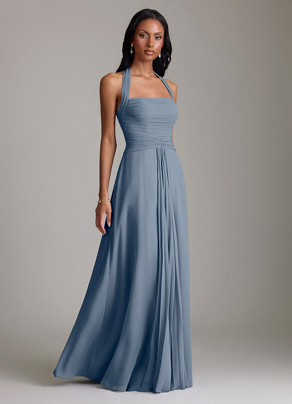 Azazie Clarisa Vestidos Dama de Honor Vestido de Crepúsculo de Gasa de Corte en A con Plisado image1