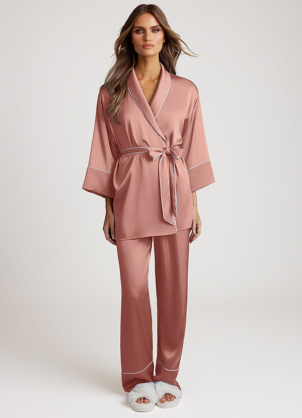 front Rosetón Conjunto de pijama con ribete de satén