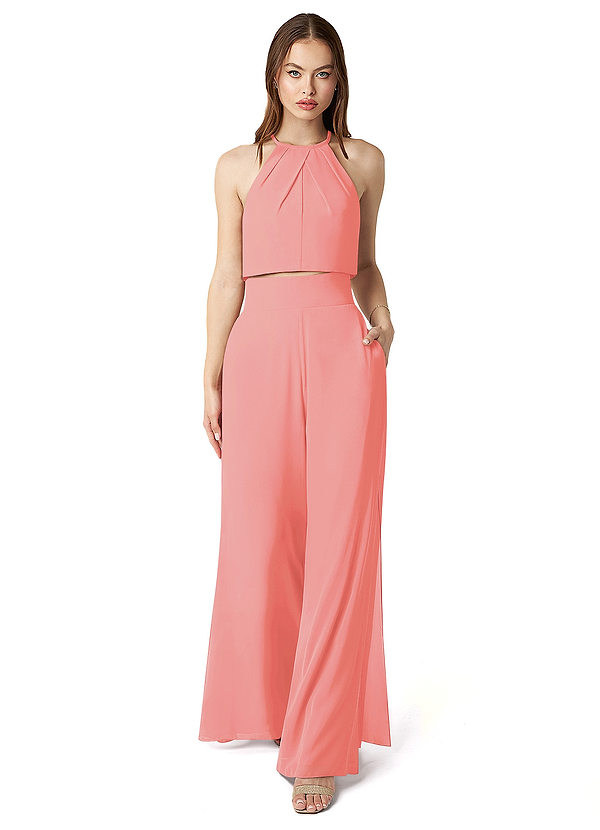 Azazie Kenzi Bruidsmeisjes Jurken Jumpsuit van Chiffon Geplooid Koraal image1