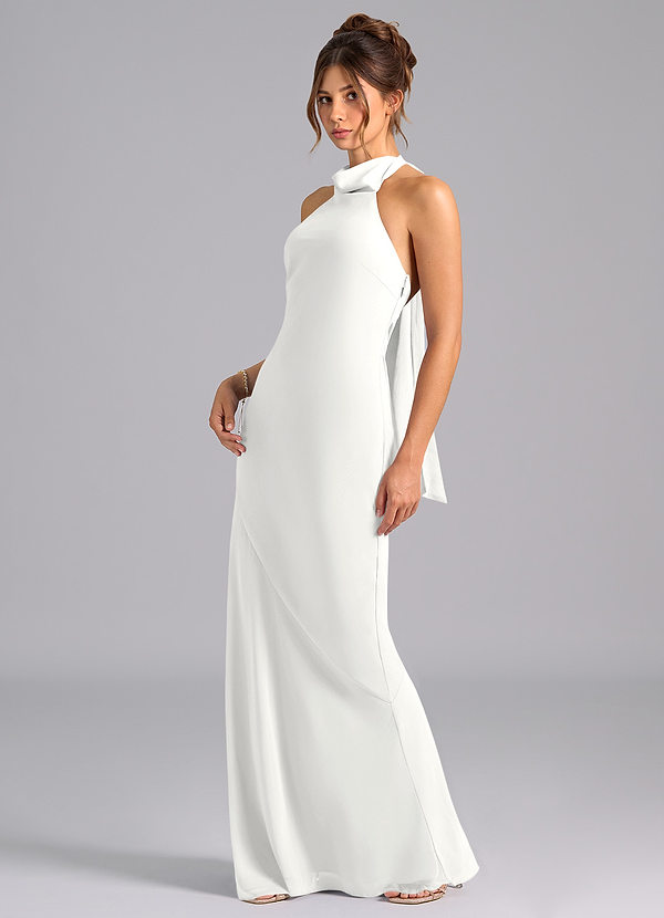 Azazie Velli Robes Demoiselle d'honneur Robe Sirène en Mousseline de soie Col Haut Blanc image1