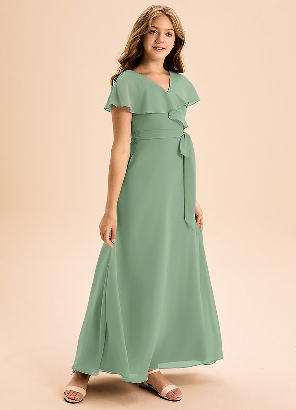 Azazie Lainey Junior Matcha A-Line with Pockets Chiffon Dress image1