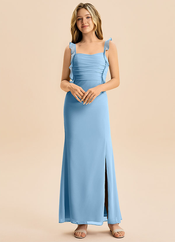 Azazie Jessamine Junior Steel Blue Mermaid Sweetheart Neckline Chiffon Dress image1