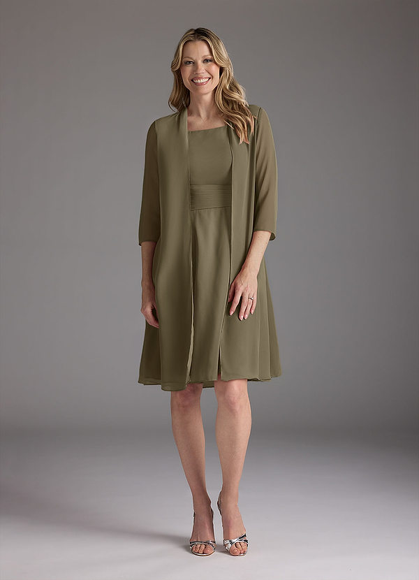 Azazie Shirley Robe Mère de la Mariée & du Marié Robe Trapèze en Mousseline de soie Plissé Scoop Vert Saule image1