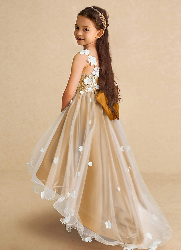 Azazie Celia Flower Girl Dresses Butterscotch A-Line Lace Tulle Dress image1