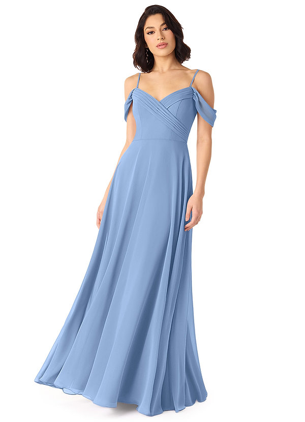 Azazie Tancie Bridesmaid Dresses Steel Blue A-Line Off the Shoulder Chiffon Convertible Dress image1