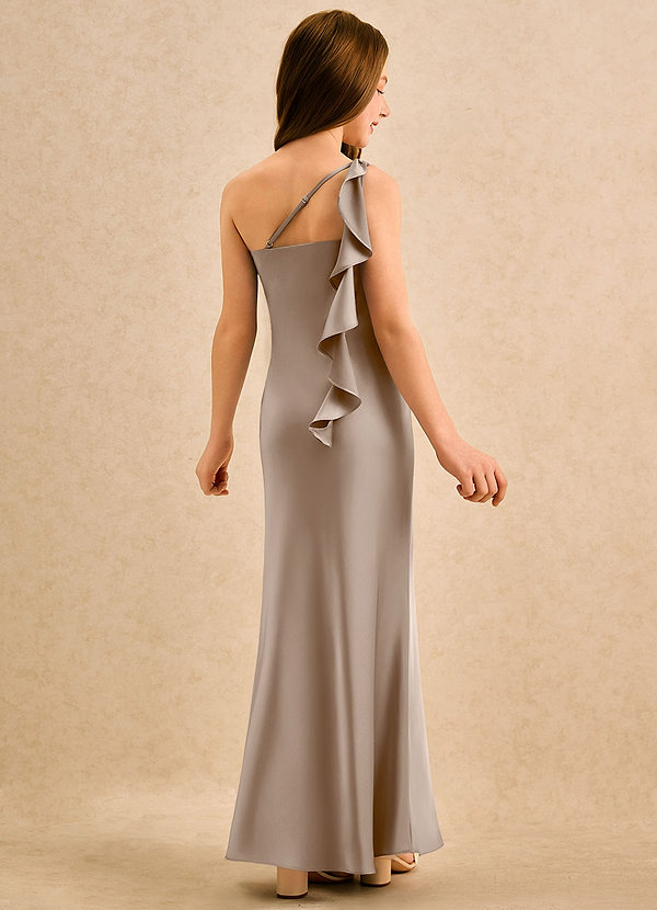Azazie Almond Girls Formal Bloemenmeisjesjurken Kokerjurk Jurk van Stretch Satijn One-shoulder Taupe image1