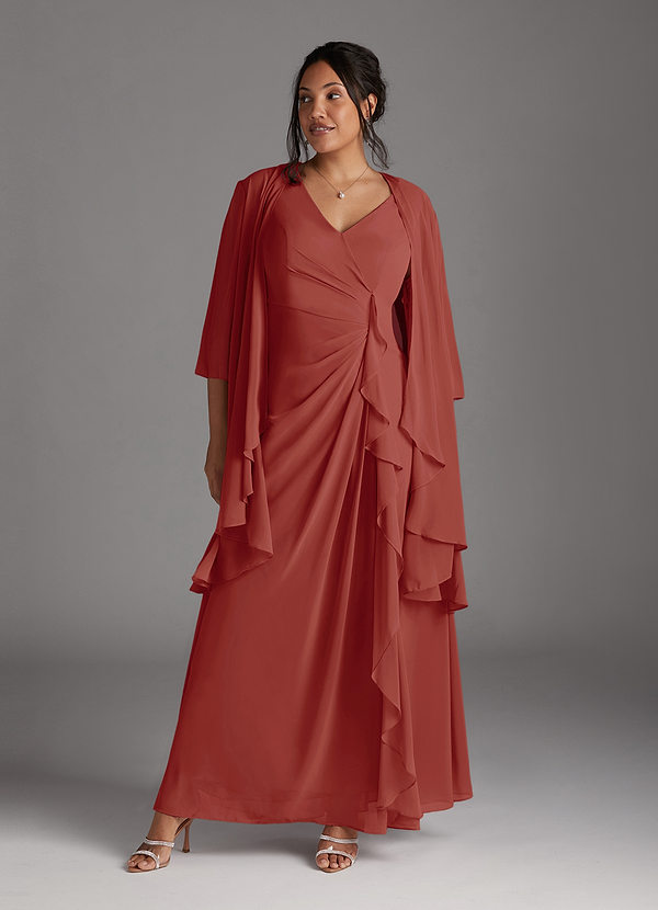 Azazie Manuella Mother of the Brides Dresses Terracotta A-Line V-Neck Pleated Chiffon Dress image1