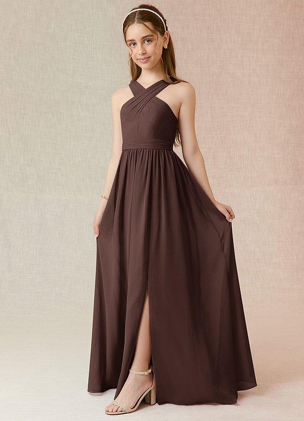 Azazie Jiya Junior Ganache A-Line Pleated Chiffon Dress image1