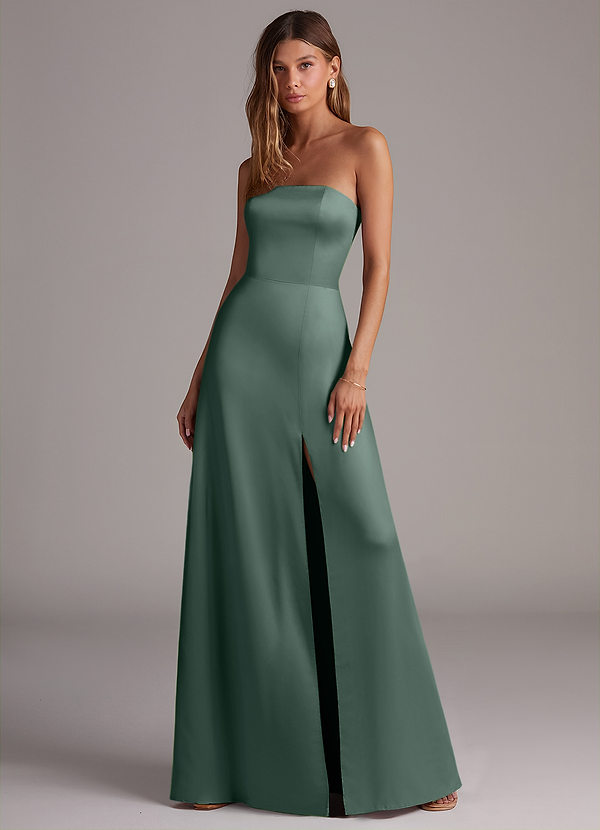 Azazie Wren Brudtärneklänningar Klä av A-Linje i Stretch Satin Axelbandslös Havsmossa Konvertibel image1