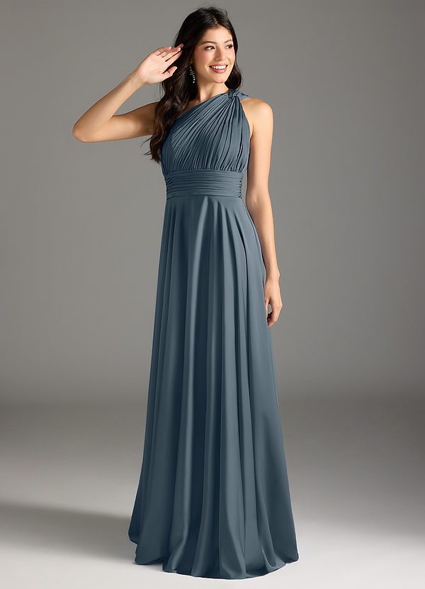 Azazie Charlize Bruidsmeisjesjurken Jurk van Stretch Satijn met A-lijn One-shoulder Schemering image1