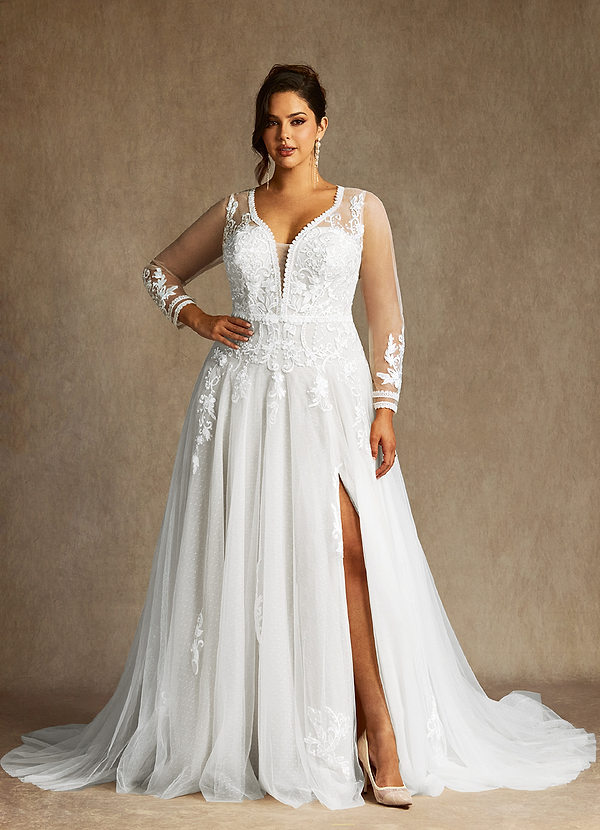 Azazie Ariya Vestidos de Novia Vestido de Diamante Blanco de Tul de Corte en A con Encaje image1