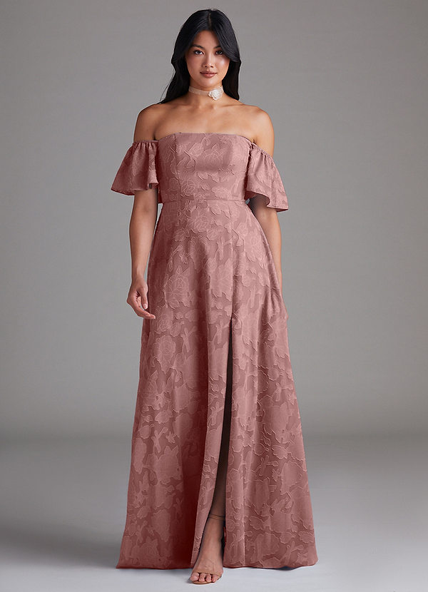 Azazie Sue Bridesmaid Dresses Dusty Rose A-Line Off the Shoulder Floral Burnout Convertible Dress image1
