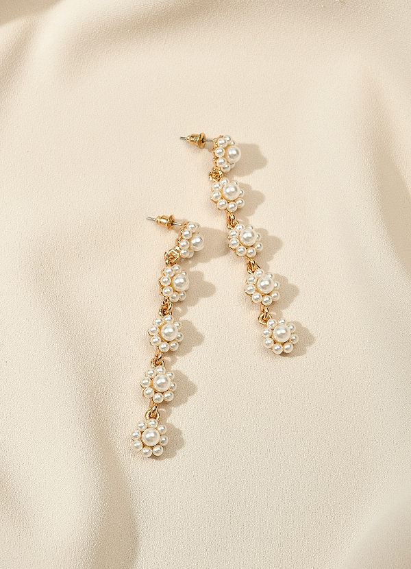 front Pearl Flowers Drop Earrings