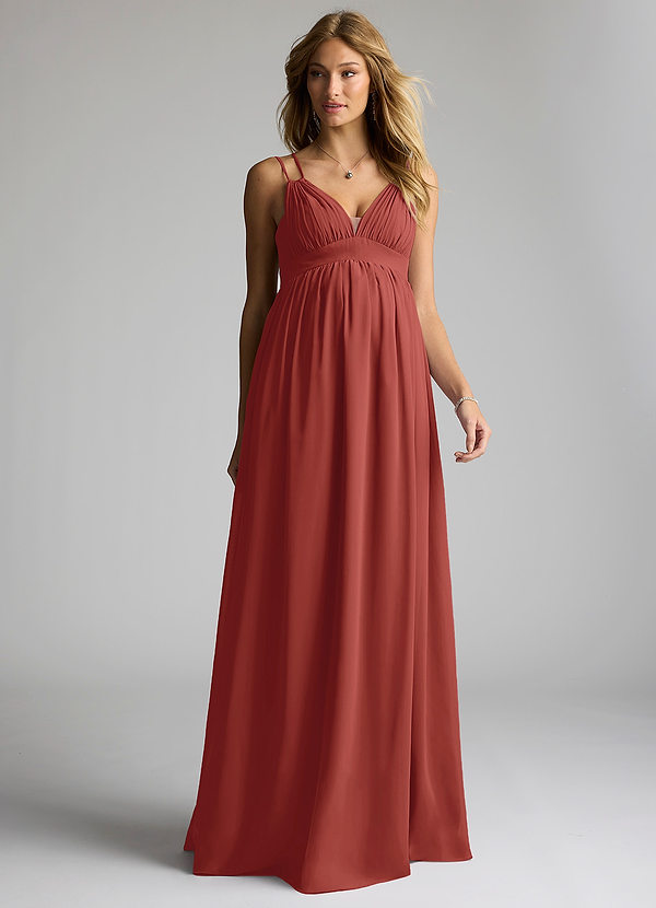 Azazie Emree Maternity Bridesmaid Dresses A-Line Chiffon Floor-Length Dress image1