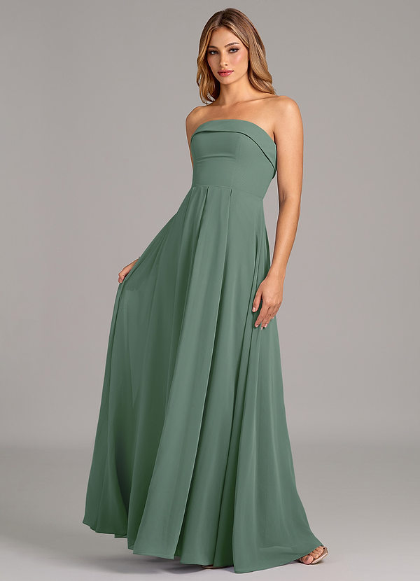 Azazie Lucienne Bridesmaid Dresses Eucalyptus A-Line Strapless Chiffon Convertible Dress image1