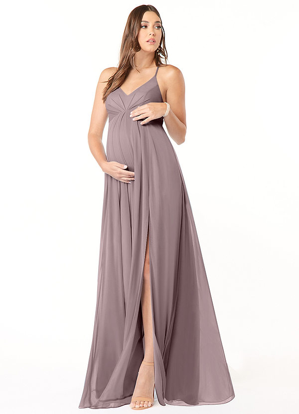 Azazie Annabelle Maternity Bridesmaid Dresses A-Line V-Neck Pleated Mesh Floor-Length Dress image1