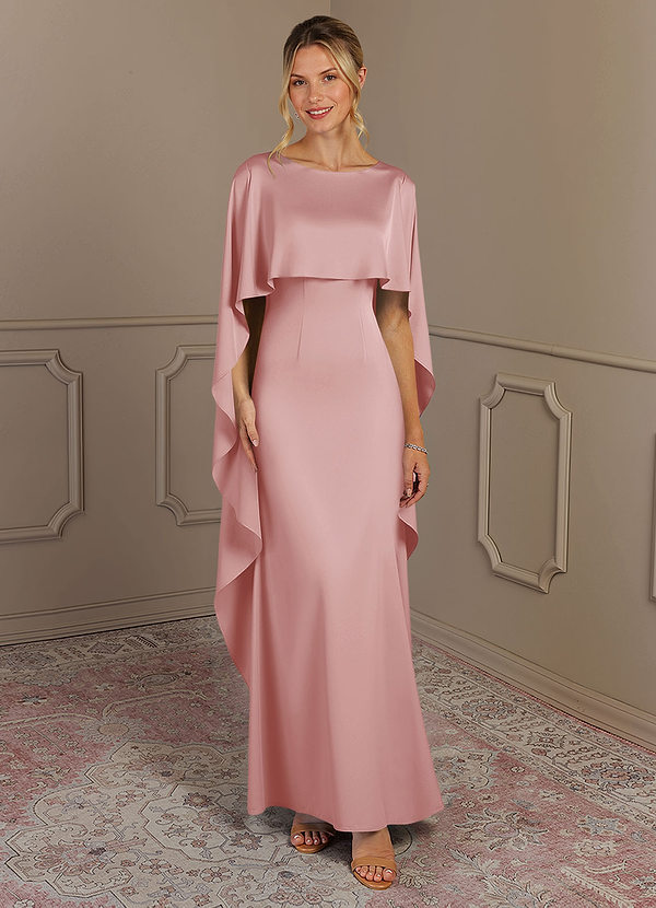 Azazie Eli Robe Mère de la Mariée & du Marié Robe Fourreau en Satin extensible Col de bateau Rose Poudré image1