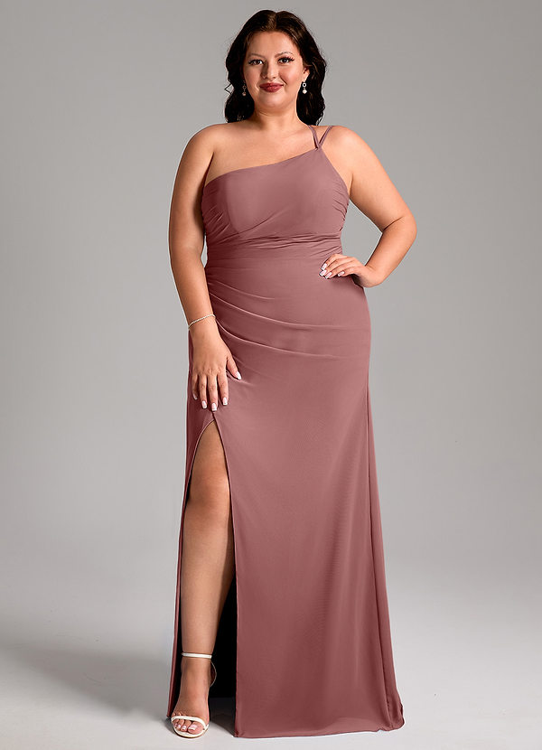 Azazie Eren Abiti da Damigella Abito Tubino in Chiffon Monospalla Rosa Del Deserto image1