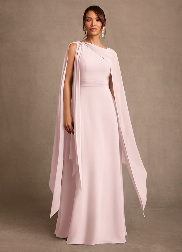 Azazie Liddie Brautmutterkleider A-Linie Plissee Chiffon Kleid Zartrosa image1