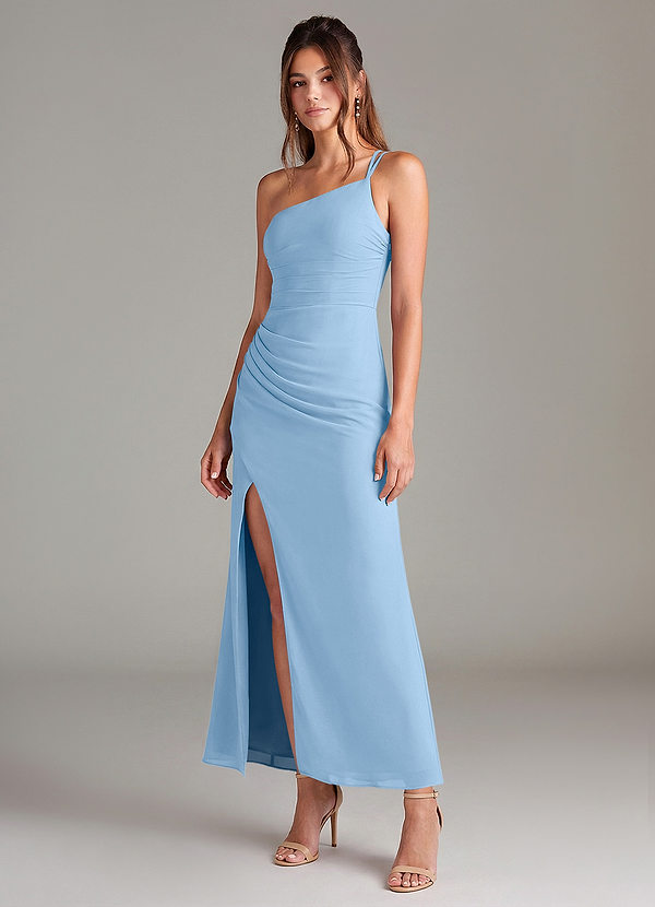 Azazie Eren Brautjungfernkleider Meerjungfrau-Linie One-Shoulder Chiffon Kleid Puderblau image1
