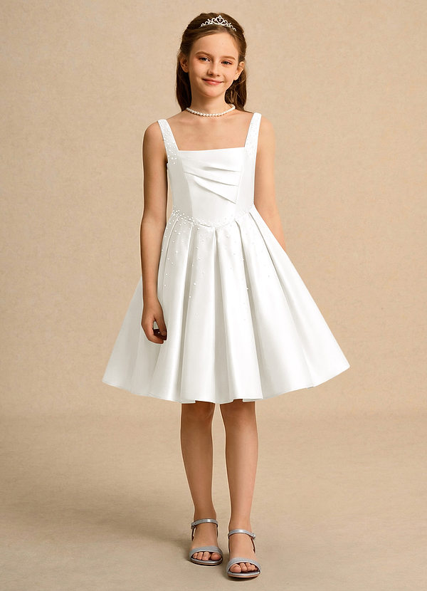 Azazie Jello Junior Formal Bloemenmeisjes Jurken Baljurk Jurk van Mat Satijn Geplooid Ivoor image1