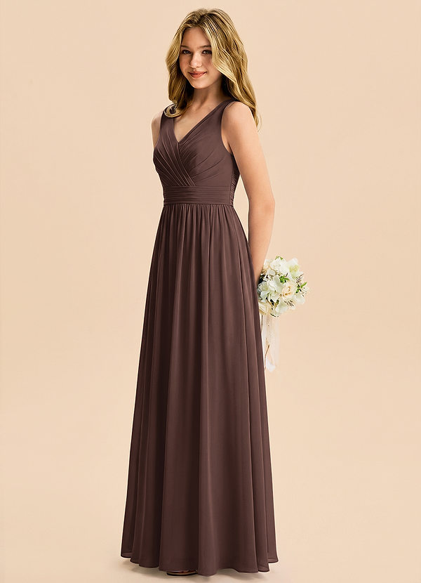 Azazie Kora Junior Ganache A-Line Pleated Chiffon Dress image1