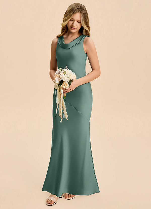 Azazie Rylina Junior Eucalyptus Mermaid Stretch Satin Dress image1