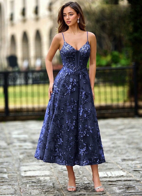 Lavinienna Navy Lace Sequin Embroidery Corset Wedding Guest image1