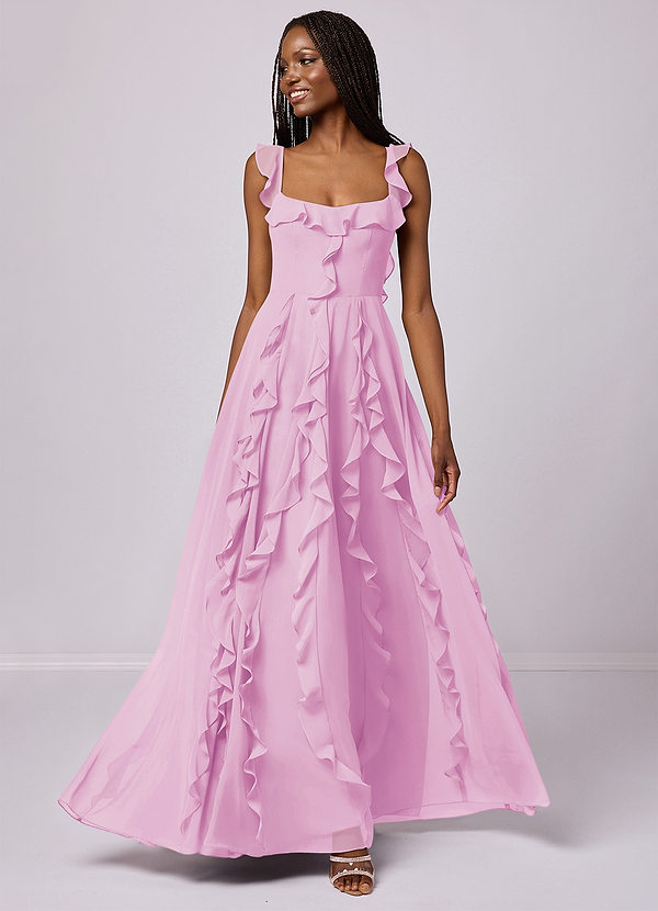 Barbie ♥ Azazie Brautjungfernkleider A-Linie mit Taschen Chiffon Bodenlänge Kleid image1