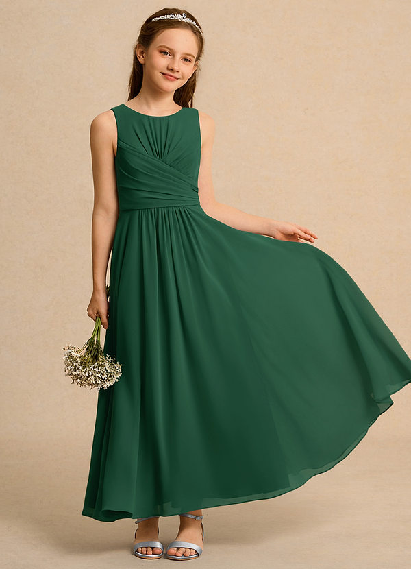 Azazie Ducky Junior Formal Vestidos de Niña de Flores Vestido de Verde Oscuro de Gasa de Corte En A con Plisado image1