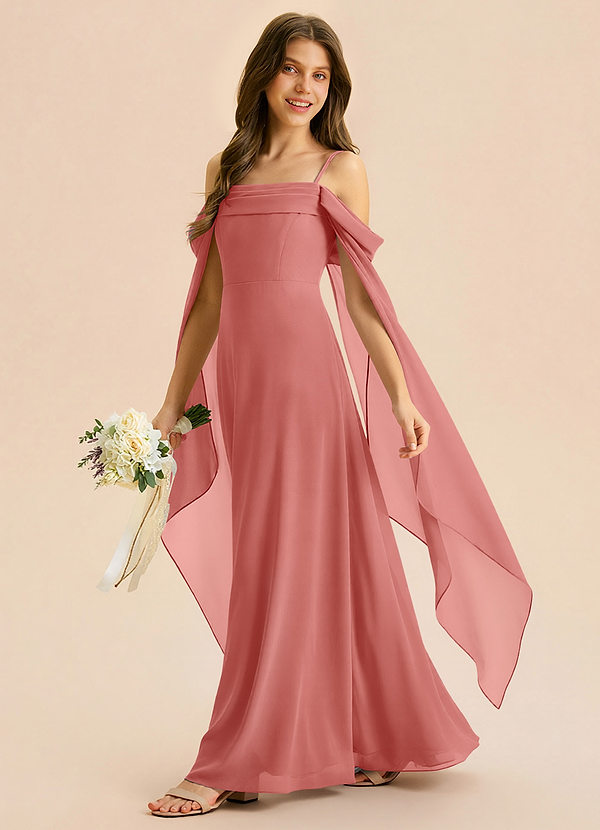 Azazie Moana Junior Abito A-Line in Chiffon Plissettato Rosa Antica image1