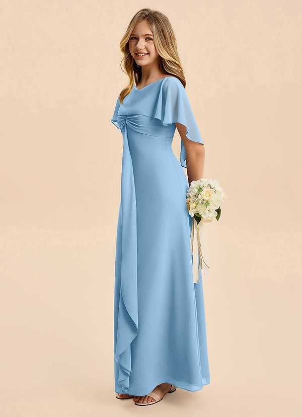 Azazie Selena Junior Steel Blue A-Line Ruched Chiffon Dress image1