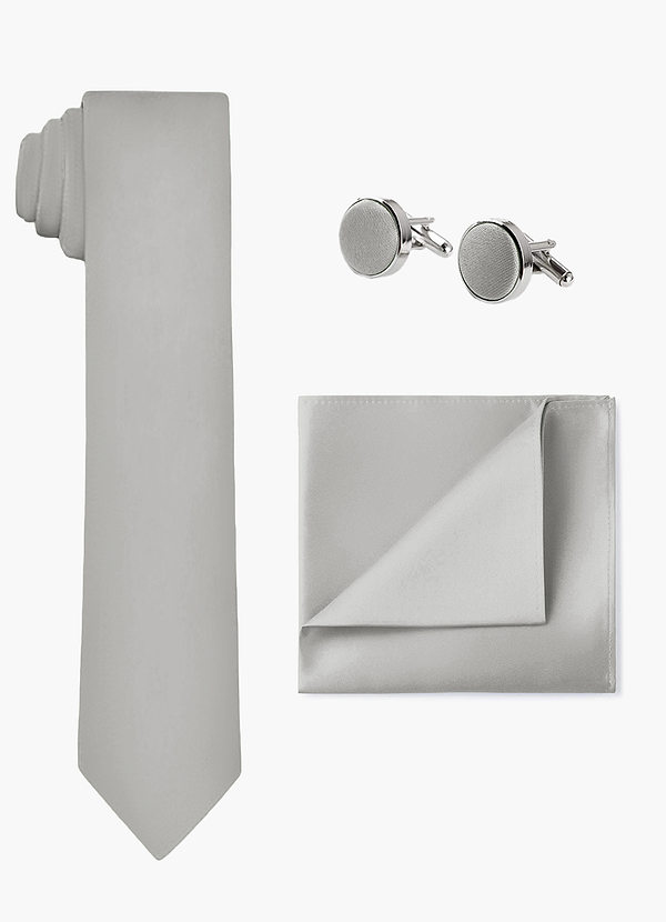 front Conjunto a juego de corbata ancha de satén elástico, pañuelo de bolsillo y gemelos.