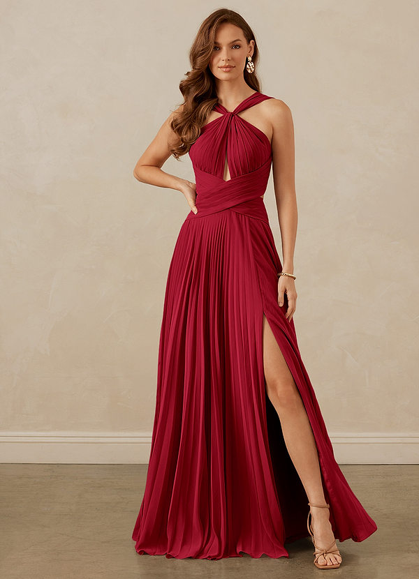 Christian Siriano Bridal for Azazie 1009 Robes Demoiselle d'honneur Robe Trapèze en Mousseline de soie Plissée Écarlate image1