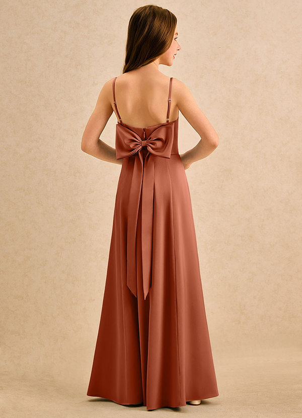 Azazie Chamomile Girls Formal Flower Girl Dresses Cedar Rose A-Line Pleated Stretch Satin Dress image1