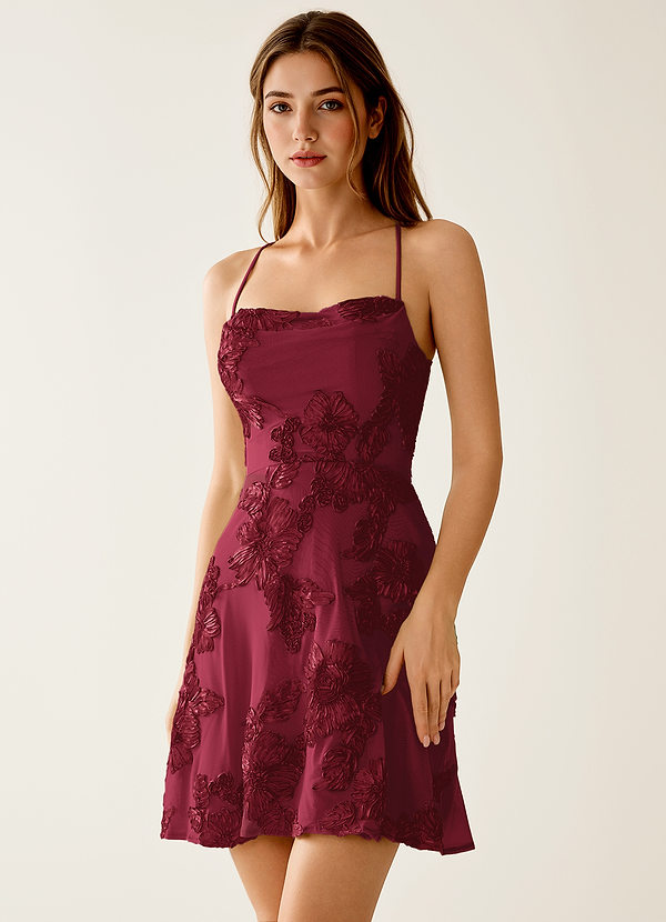 Lysandra Burgundy Stretch 3D Flowers Corset Mini Dress image1