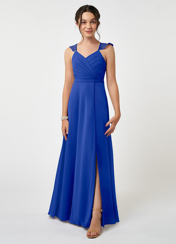 Azazie Emily Junior A-Linie Gestreift Chiffon Kleid Königsblau image1