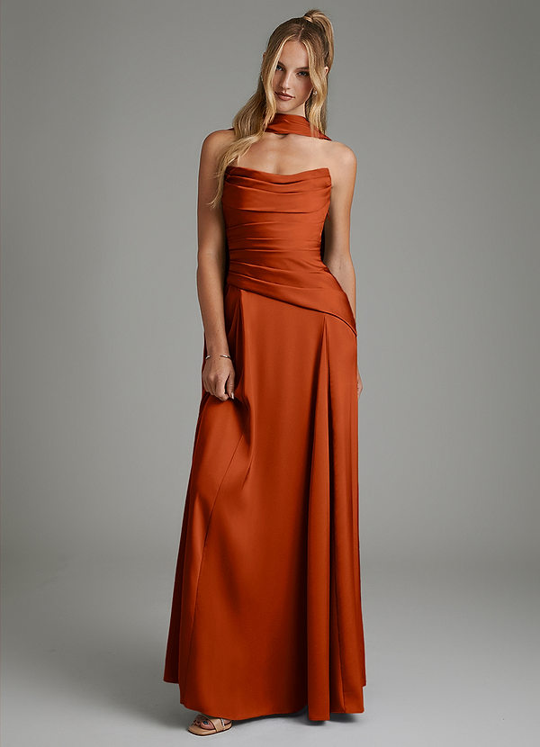 Azazie Gabriela Robes de demoiselle d'honneur Robe Trapèze en Satin extensible Corset Paprika image1