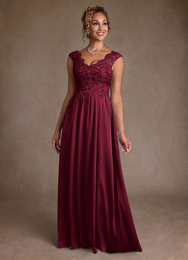 Azazie Amethyst Abiti Mamma della Sposa Abito A-Line in Pizzo Borgogna image1
