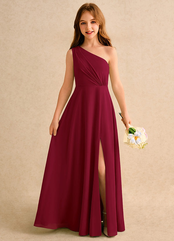 Azazie Puddles Girls Formal Klänningar för brudeflicka Klä A-Line i Chiffong Ena axeln image1