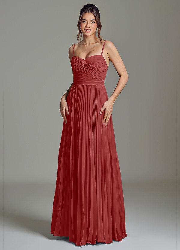 Azazie Catie Abiti da Damigella Abito A-Line in Chiffon Scollo a Cuore Ruggine image1