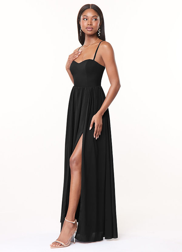 Azazie Marilyssa Bridesmaid Dresses Black A-Line Corset Stretch Chiffon Dress image1