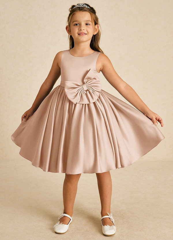 Azazie Apple Flower Girl Dresses English Rose A-Line Bow Matte Satin Dress image1