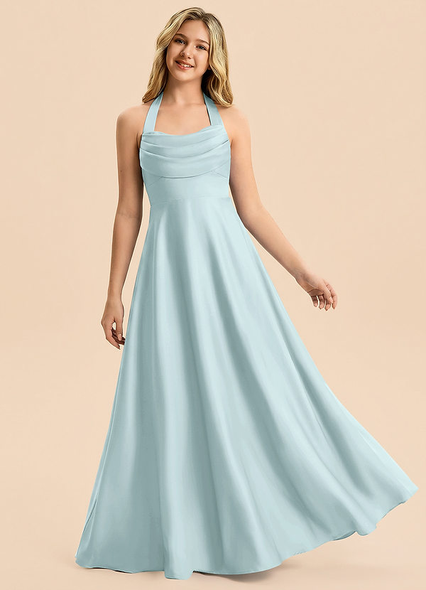 Azazie Kady Junior Robe Trapèze en Satin extensible Décolleté en cœur Brume image1
