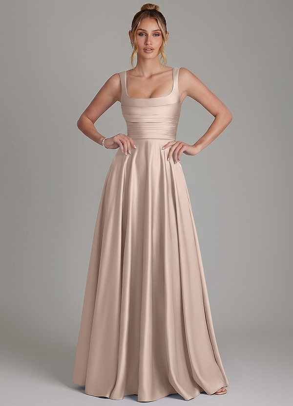 Azaria Vestidos de dama de honor Vestido Rosa Inglesa de Satén Elástico de Línea A con Corsé image1