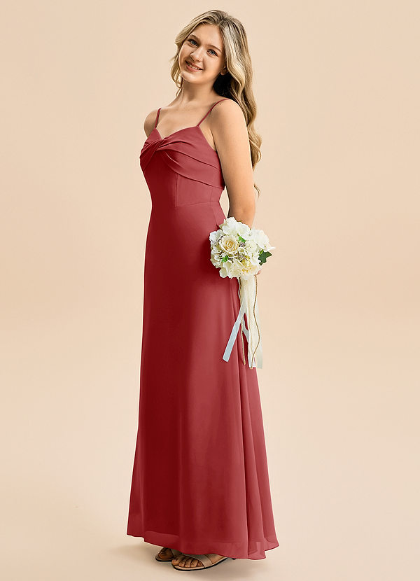 Azazie Jordyn Junior Vestido de Óxido de Gasa de Corte en A con Escote de Corazón image1